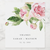 Elegant Pink Green Peony Blumental Danke Hochzeit Weinetikett (Einzelnes Label)