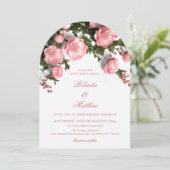 Elegant Pink Greenery 3D Roses Wedding Einladung (Stehend Vorderseite)
