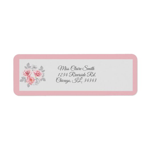 Elegant Pink Grey Floral Script Hochzeitadresse (Vorne)
