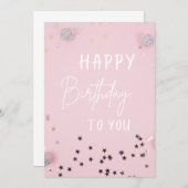 Elegant Pink Happy Birthday Card Einladung (Vorne/Hinten)