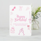Elegant Pink Happy Birthday Sketch Card Einladung (Stehend Vorderseite)