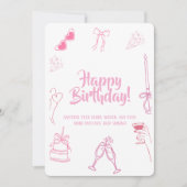 Elegant Pink Happy Birthday Sketch Card Einladung (Vorderseite)