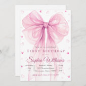 Elegant Pink Heart Bow Baby Shower Invitation Einladung (Vorne/Hinten)