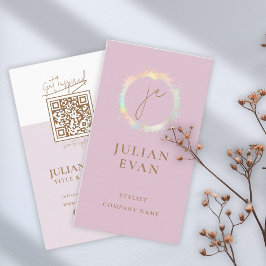 Elegant Pink Holographic Script Beauty Visitenkarte