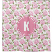 Elegant Pink Hydragea Flowers Pattern Monogram Duschvorhang (Vorderseite)