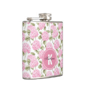 Elegant Pink Hydragea Flowers Pattern Monogram Flachmann (Rechts)