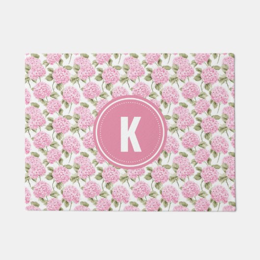 Elegant Pink Hydragea Flowers Pattern Monogram Fußmatte (Vorderseite)