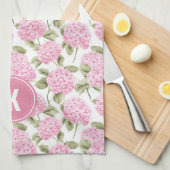 Elegant Pink Hydragea Flowers Pattern Monogram Geschirrtuch (Viertel Falte)