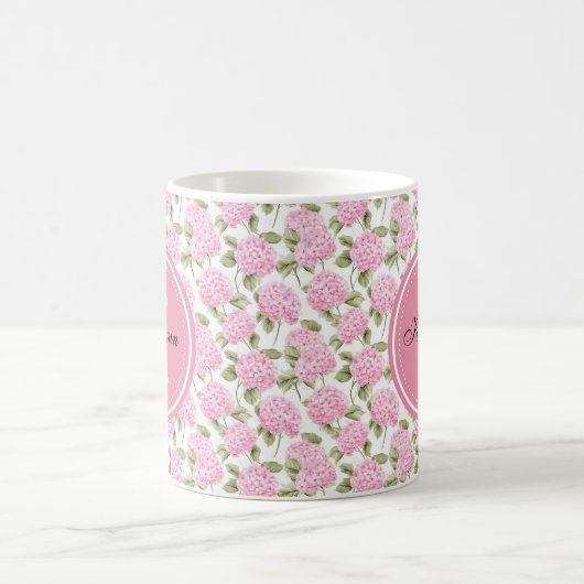 Elegant Pink Hydragea Flowers Pattern Monogram Kaffeetasse (Mittel)