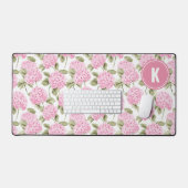 Elegant Pink Hydragea Flowers Pattern Monogram Schreibtischunterlage (Tastatur & Maus)