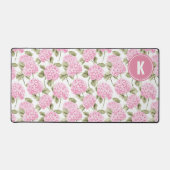 Elegant Pink Hydragea Flowers Pattern Monogram Schreibtischunterlage (Vorderseite)