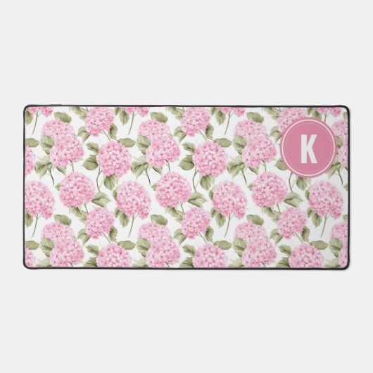 Elegant Pink Hydragea Flowers Pattern Monogram Schreibtischunterlage (Vorderseite)