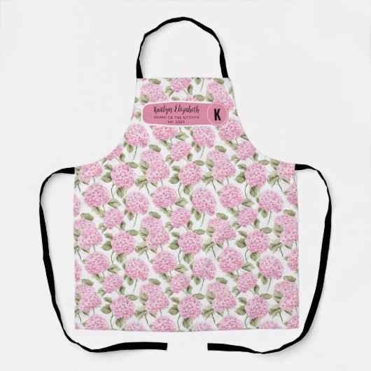Elegant Pink Hydragea Flowers Pattern Monogram Schürze (Vorderseite)