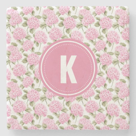 Elegant Pink Hydragea Flowers Pattern Monogram Steinuntersetzer (Vorderseite)