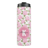 Elegant Pink Hydragea Flowers Pattern Monogram Thermosbecher (Vorderseite)