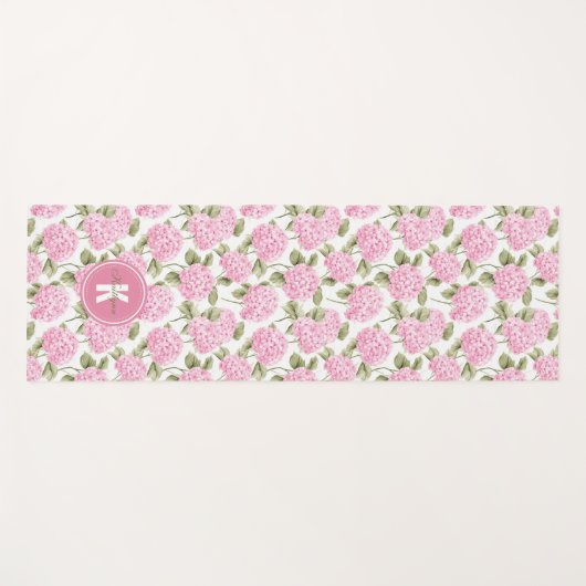 Elegant Pink Hydragea Flowers Pattern Monogram Yogamatte (Vorderseite (Horizontal))