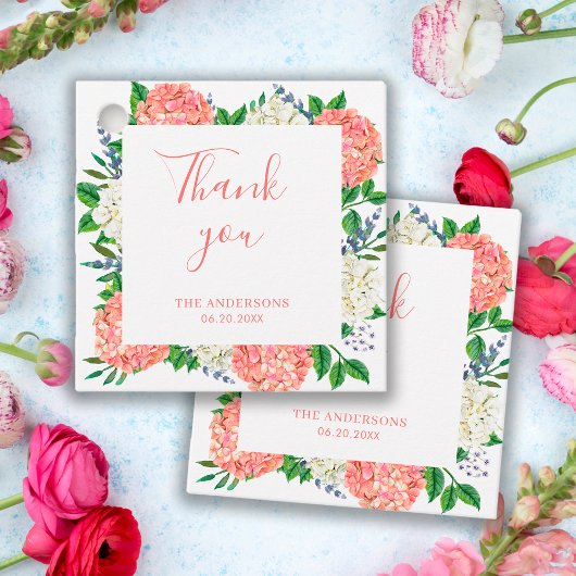 Elegant Pink Hydrangea Baby Dusche Vielen Dank Geschenkanhänger