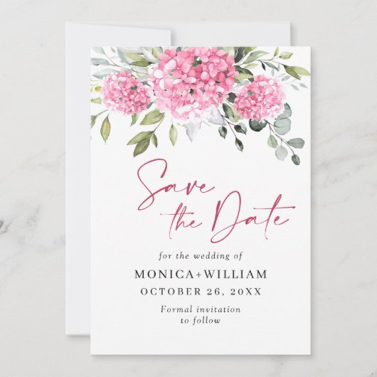 Elegant Pink Hydrangea Blumenhochzeit Save The Date (Vorderseite)