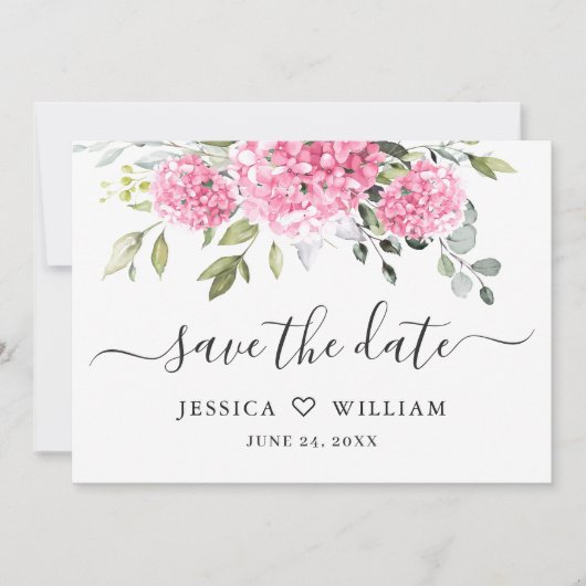 Elegant Pink Hydrangea Blumenhochzeit Save The Date (Vorderseite)