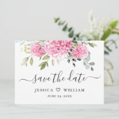 Elegant Pink Hydrangea Blumenhochzeit Save The Date (Stehend Vorderseite)
