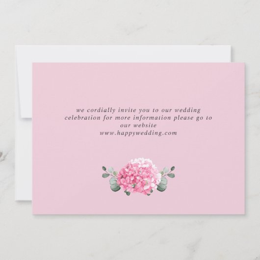 Elegant Pink Hydrangea Blumenhochzeit Save The Date (Rückseite)