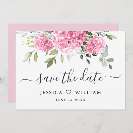 Elegant Pink Hydrangea Blumenhochzeit Save The Date (Vorne/Hinten)