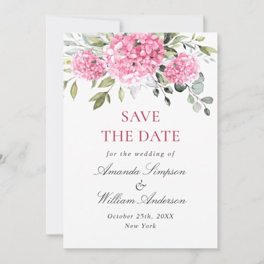 Elegant Pink Hydrangea Blumenhochzeit Save The Date (Vorderseite)