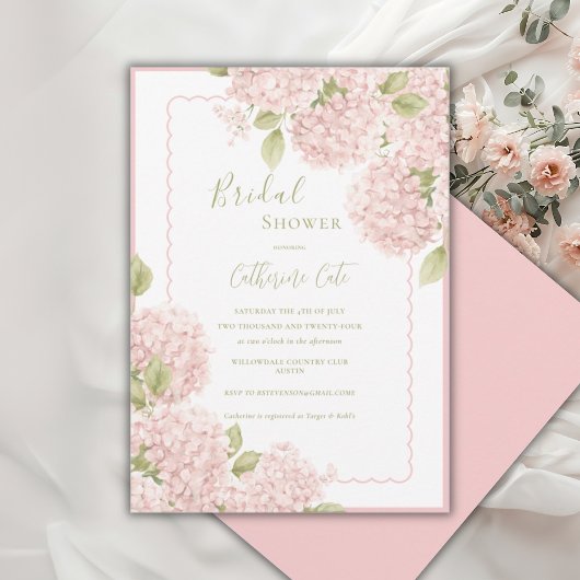 Elegant Pink Hydrangea Bridal Shower  Invitation Einladung