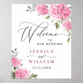 Elegant Pink Hydrangea Eucalyptus Wedding Welcome Poster (Vorne)
