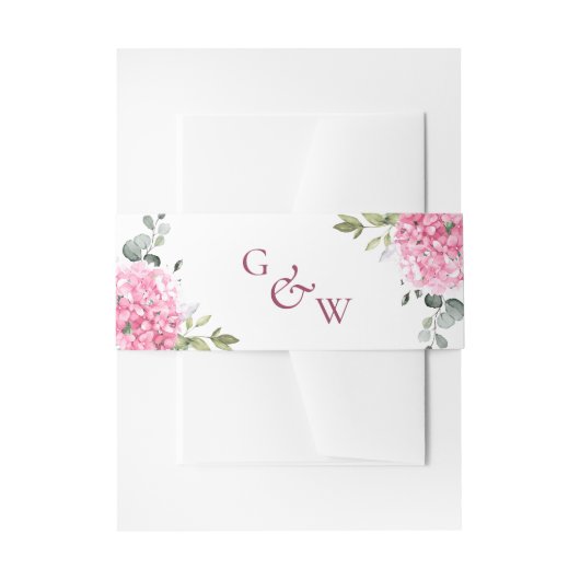 Elegant Pink Hydrangea Eukalyptus Monogram Wedding Einladungsbanderole (Vorderseite Beispiel)