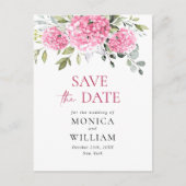 Elegant Pink Hydrangea Hochzeit speichern Sie das Postkarte (Vorderseite)