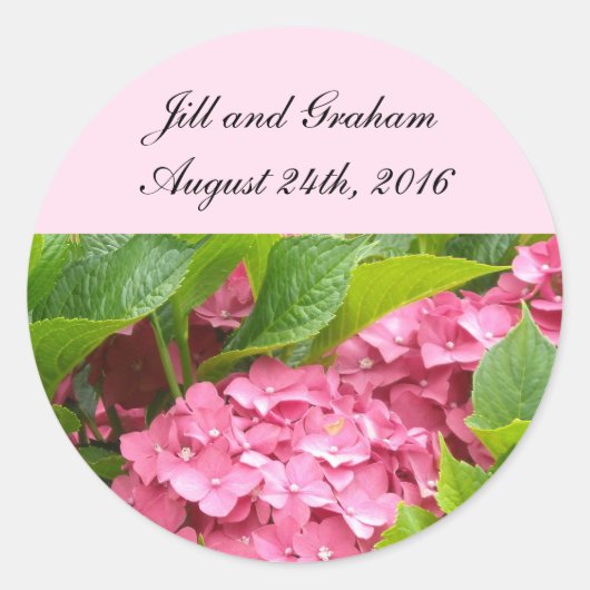 Elegant Pink Hydrangea Save the Date Runder Aufkleber (Vorderseite)