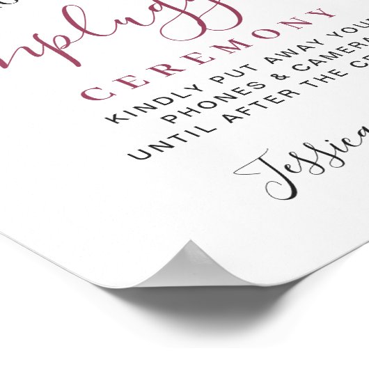 Elegant Pink Hydrangea Unplugged Wedding Zeremony Poster (Ecke)