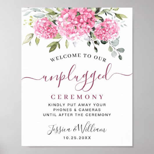 Elegant Pink Hydrangea Unplugged Wedding Zeremony Poster (Vorne)