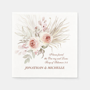 Elegant Pink Ivory Boho Floral Wedding Bible Verse Serviette