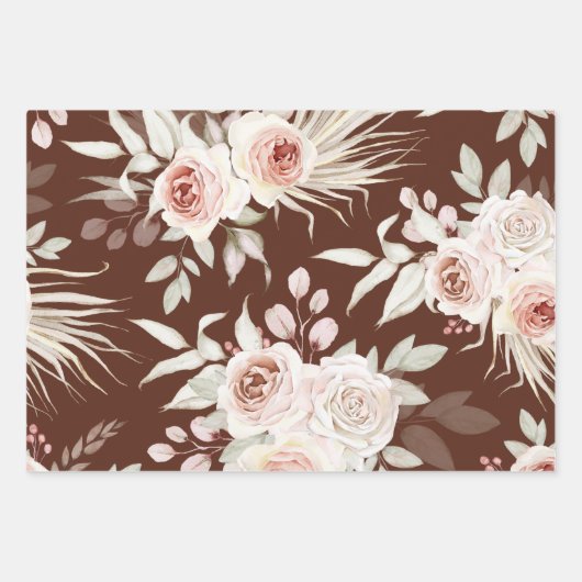 Elegant Pink Ivory Boho Rose Grüne Geschenkpapier Set (Vorderseite 2)