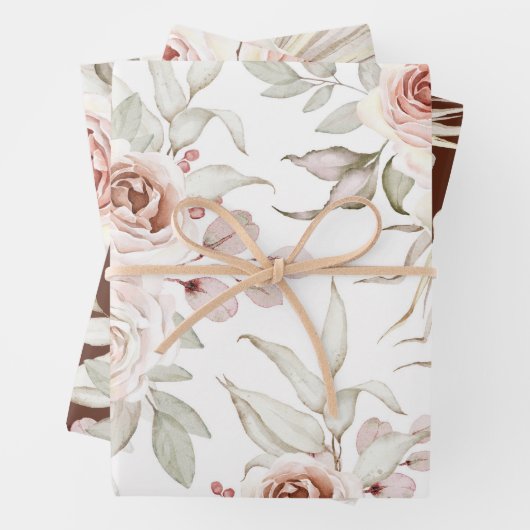 Elegant Pink Ivory Boho Rose Grüne Geschenkpapier Set (Beispiel)