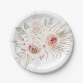Elegant Pink Ivory Boho Rose Grüne Pappteller (Vorderseite)