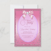 Elegant Pink Jewel Diamond Bow & Confetti Geburtst Einladung (Vorderseite)