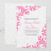 Elegant Pink Lace White Damask Wedding Einladung (Vorne/Hinten)