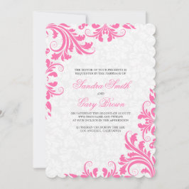 Elegant Pink Lace White Damask Wedding Einladung
