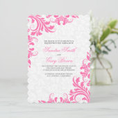 Elegant Pink Lace White Damask Wedding Einladung (Stehend Vorderseite)