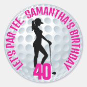 Elegant Pink Lady Golfer Runder Aufkleber (Vorderseite)