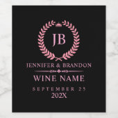 Elegant Pink Laurel Wreath Weinetikett (Einzelnes Label)