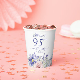 Elegant Pink Lila Floral 95. Geburtstagsparty Pappbecher