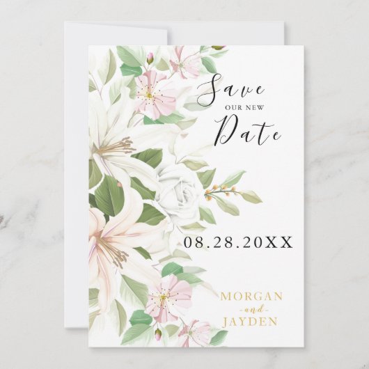 Elegant Pink Lili | Hochzeit von Elfenbein-Rose Save The Date (Vorderseite)