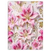 Elegant Pink Lilies with Golden Botanical Accents Klemmbrett (Rückseite)