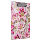 Elegant Pink Lilies with Golden Botanical Accents Klemmbrett (Rechts)