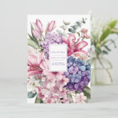 Elegant Pink Lily Blue Hydrangea Watercolor Floral Einladung (Stehend Vorderseite)