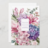Elegant Pink Lily Blue Hydrangea Watercolor Floral Einladung (Vorne/Hinten)